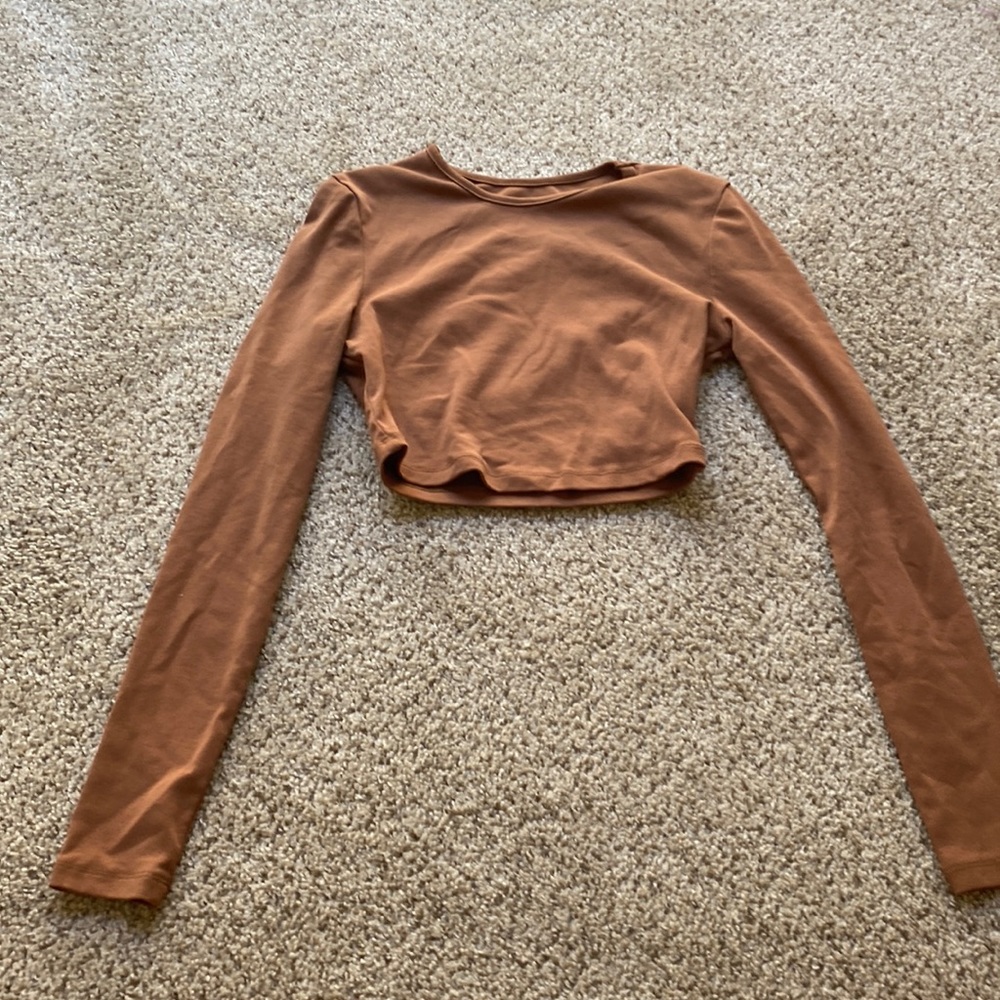 SHEIN Rust Brown Long Sleeve Cropped Top
